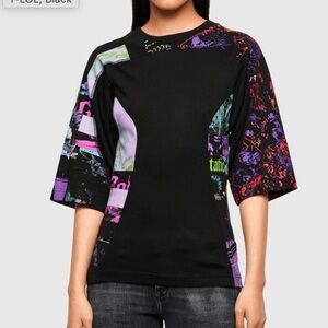 DIESEL T-LOL BLACK PLATED KNIT T-SHIRT WITH DIGITAL PRINT
